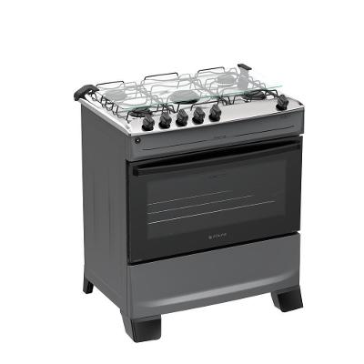 Fogão 5 Bocas Atlas Mônaco Top Com Mesa De Inox Gás Bivolt Titanium
