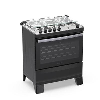 Fogão 5 Bocas Atlas Agile Up Com Mesa De Inox A Gás Bivolt Preto