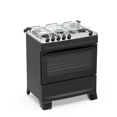 Fogão 5 Bocas Atlas Mônaco Top Com Mesa De Inox Gás Bivolt Preto
