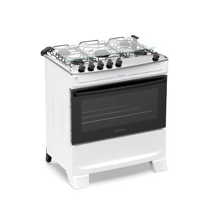 Fogão 5 Bocas Atlas Mônaco Top Com Mesa De Inox Gás Bivolt Branco