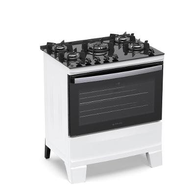 Fogão 5 Bocas Atlas Agile Up Com Mesa De Vidro A Gás Bivolt Branco