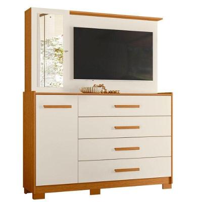 Cômoda Ilhabela 2 Portas 4 Gavetas MDP Puxador MDF Cinamomo Off White Albatroz Móveis