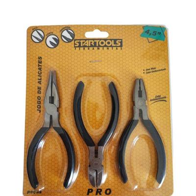 Jogo de Mini Alicates Jogo 3 Mini 4 e 5'' para Eletrônica e Reparos Compactos em Aço Carbono Preto