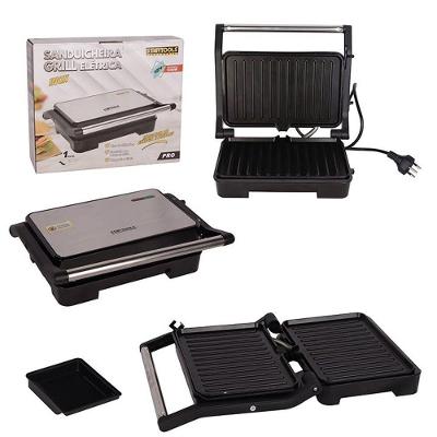 Sanduicheira Elétrica Grill 1000W em Inox para Sanduíches, Carnes e Legumes 110V