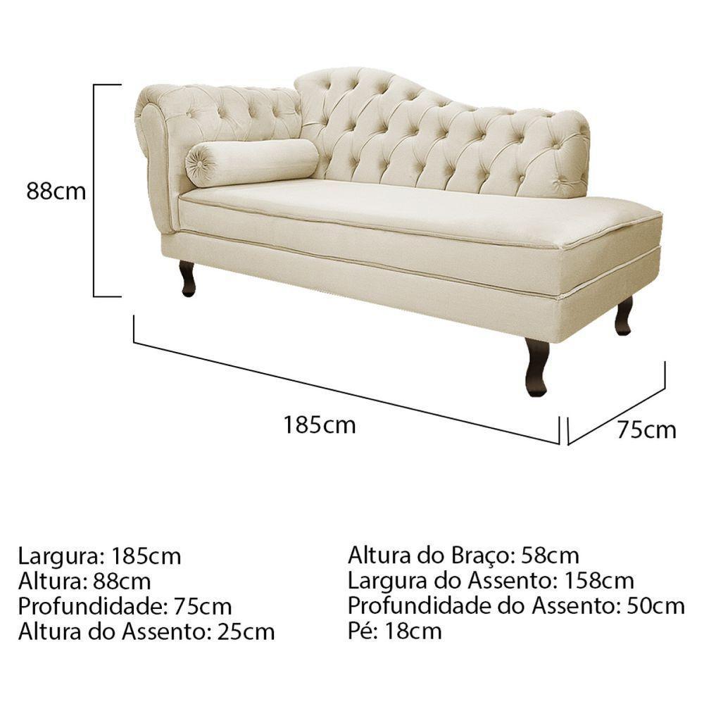 Kit Diva Recamier Diana 185Cm Lado Direito E 02 Poltronas Julia Linho - Amarena Móveis Bege - 5