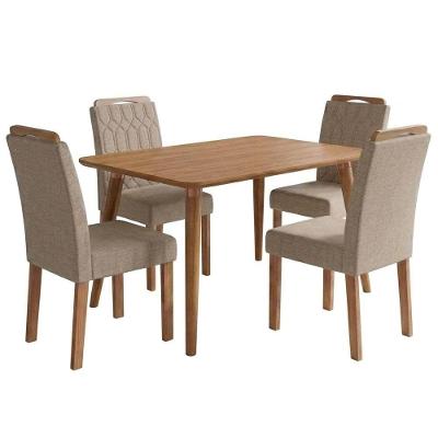 Mesa de Jantar Adele 4 Lugares MDF com Cadeiras Estofadas Linho Bege Milani Movelaria