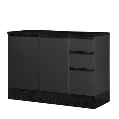 Balcão com Tampo Etna 3 Portas 2 Gavetas MDP 120CM Grafite Poliman Móveis