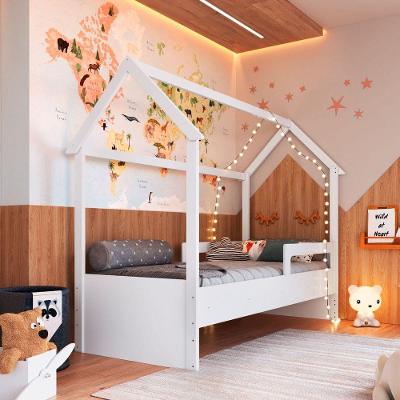Cama Infantil Montessoriana Solteiro Grade de Proteção MDP Branco Completa Móveis