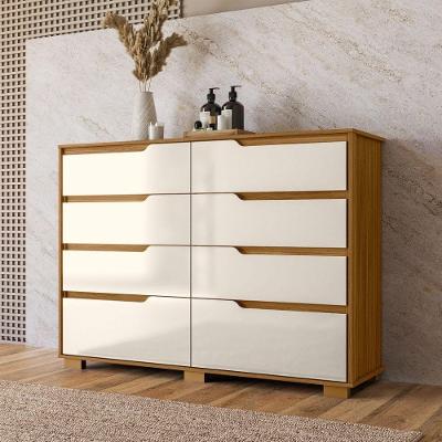 Cômoda Georgia 8 Gavetas MDF-MDP Off White Freijó Moval