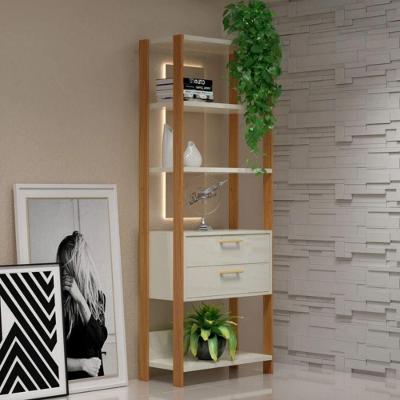 Estante E91WJG 5 Prateleiras 2 Gavetas MDF 73CM Off White Freijó
