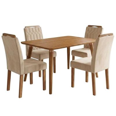 Mesa de Jantar Adele 4 Lugares MDF com Cadeiras Suede Nude Milani Movelaria