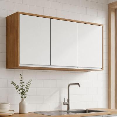 Armário Suspenso para Cozinha Nina 119CM 3 Portas MDF Amêndoa Móveis Lopas