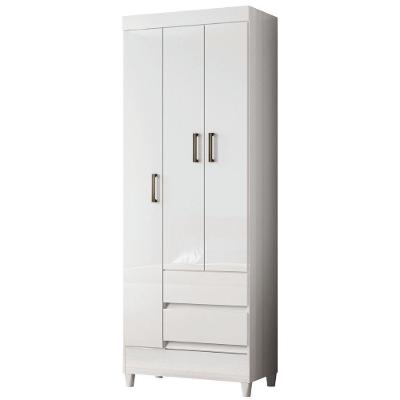 Guarda Roupa Solteiro Temis 3 Portas de Bater 2 Gavetas MDP Branco