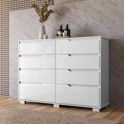 Cômoda Georgia 8 Gavetas MDF Puxador Branco Moval Móveis