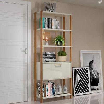 Estante E95WJG 1 Porta 5 Prateleiras MDF 73CM Off White Freijó