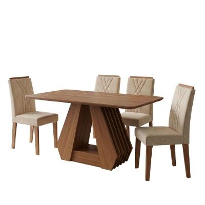 Mesa de Jantar Ágata 4 Lugares MDF Cadeiras Suede Nude 130CM Milani Movelaria