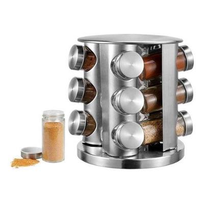 Porta Tempero 12 Potes de Vidro Suporte Giratório Inox para Cozinha Shopmix