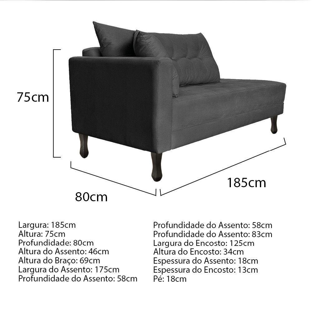 Kit Diva Recamier Azura 185Cm Lado Direito E 02 Poltronas Classic Linho - Amarena Móveis Cinzaescuro - 4