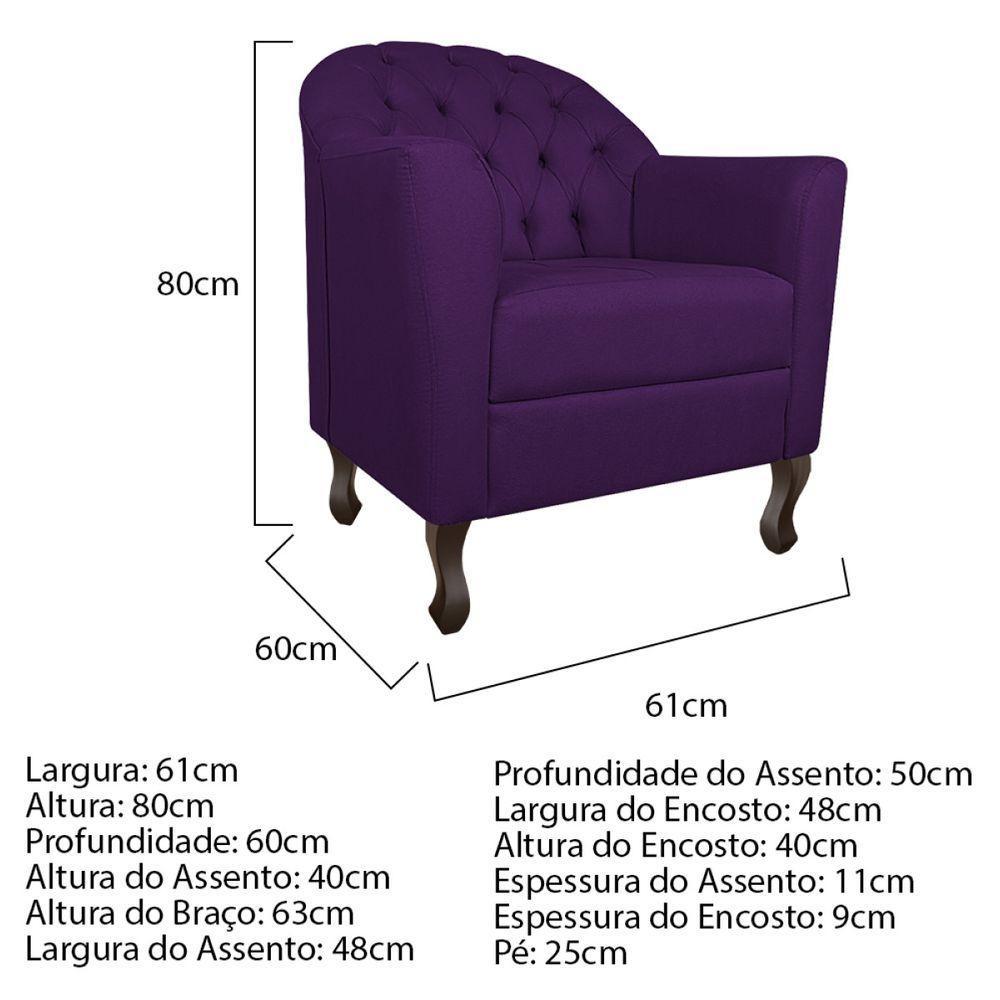 Kit Diva Recamier Diana 185Cm Lado Direito E 02 Poltronas Julia Suede - Amarena Móveis Roxo - 4
