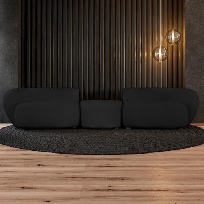 Sofá Modular Egito G52 302cm Veludo Preto para Sala de Estar Gran Belo