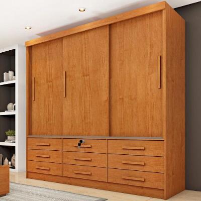 Guarda Roupa Casal CR35484 3 Portas de Correr 9 Gavetas MDP Cinamomo