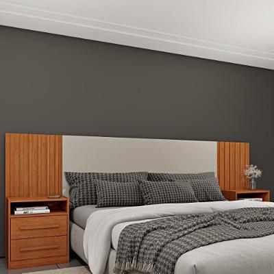 Cabeceira Queen CR35463 com 2 Mesas Laterais MDP Cinamomo e Off White Multimóveis