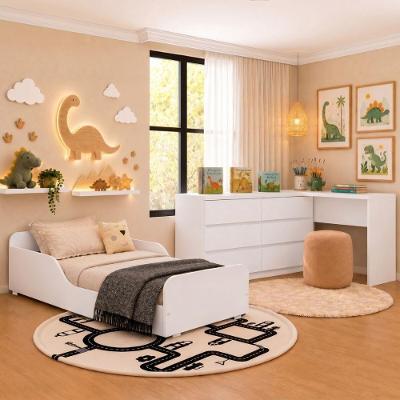 Kit Cama Infantil Montessoriana Dino MP4820 com Escrivaninha MDF Branco Multimóveis