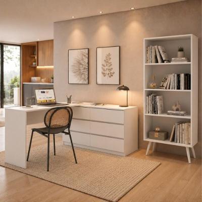 Kit Escrivaninha em l Essence Office 6 Gavetas MDP Branco Multimóveis