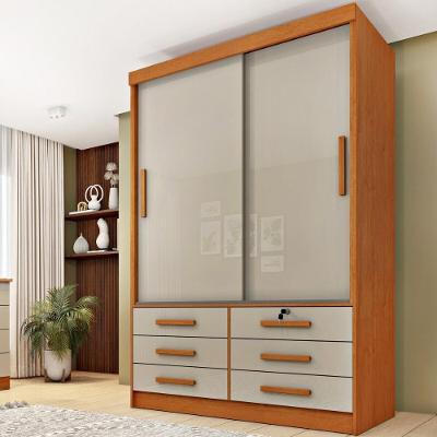 Guarda Roupa Solteiro CR35485 2 Portas de Correr 6 Gavetas Cinamomo-Off White