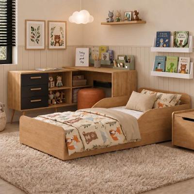 Kit Cama Infantil Montessoriana Escrivaninha Aura MP4821 MDF Madeirado e Preto Multimóveis
