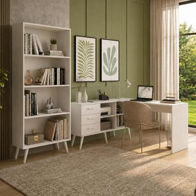 Kit Escrivaninha em Línea Office 3 Gavetas MDP Branco Multimóveis