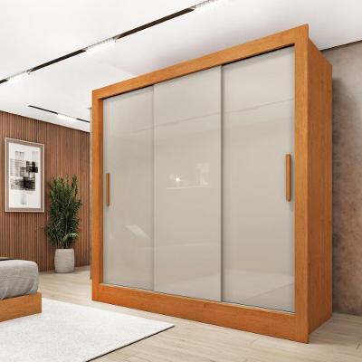 Guarda Roupa Casal CR35502 3 Portas de Correr 4 Gavetas Cinamomo-Off White