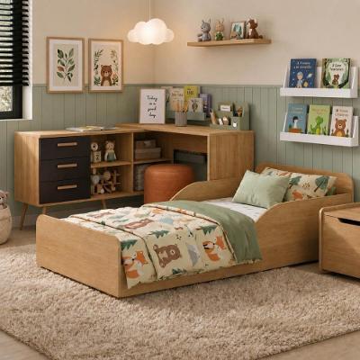 Kit Cama Infantil Montessoriana Aura MP4822 MDF Amadeirado e Preto Multimóveis