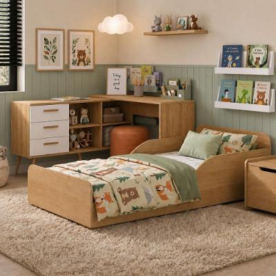 Kit Cama Infantil Montessoriana Aura MP4822 com Escrivaninha MDF Amadeirado Multimóveis