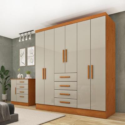 Guarda Roupa Casal CR35481 6 Portas 4 Gavetas MDP Cinamomo-Off White Multimóveis
