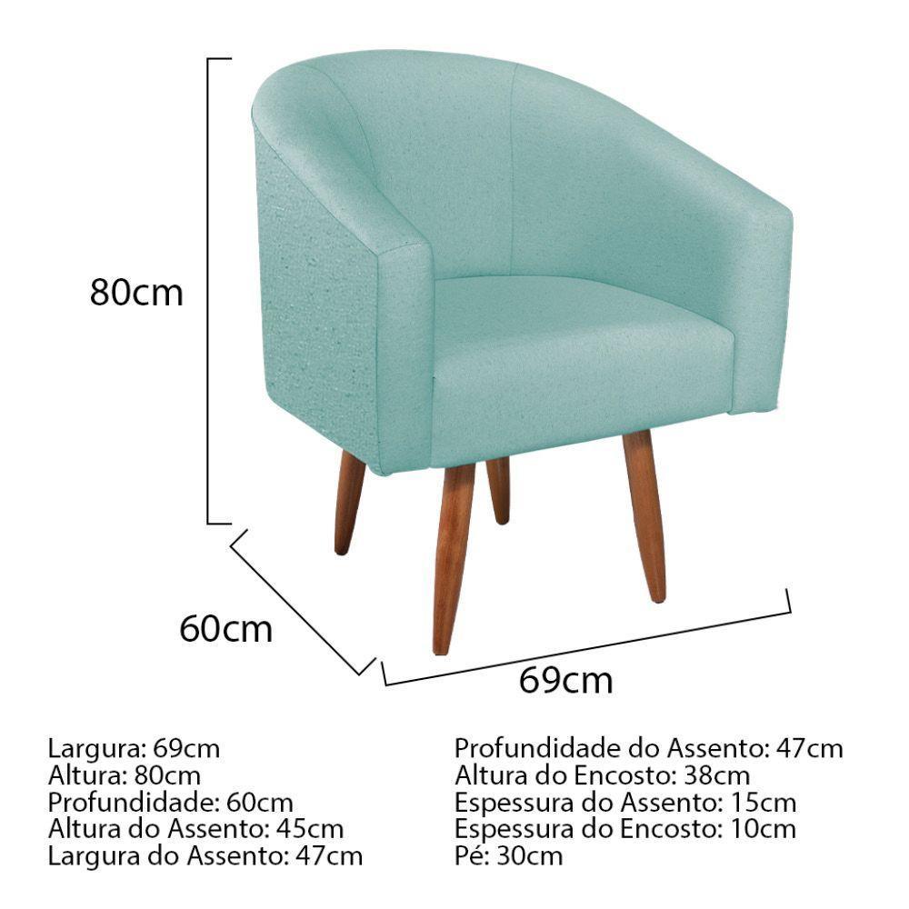 Kit Diva Recamier Heitor 140Cm Lado Direito E 02 Poltronas Luiza Suede - Amarena Móveis Azul Tiffany - 4