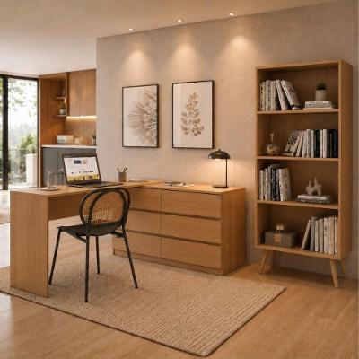 Kit Escrivaninha em l Essence Office MP6096 6 Gavetas MDP Amadeirado