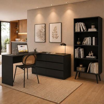 Kit Escrivaninha em l Essence Office MP6096 6 Gavetas MDP Preto
