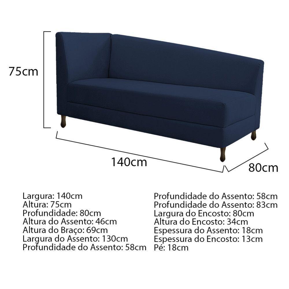 Kit Diva Recamier Heitor 140Cm Lado Direito E 02 Poltronas Luiza Suede - Amarena Móveis Azul Marinho - 5