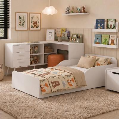Kit Cama Infantil Montessoriana Escrivaninha Aura MP4821 MDF Branco Multimóveis
