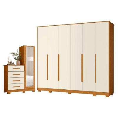 Kit Guarda Roupa Casal Mercure 6 Portas e Cômoda Belize Plus 4 Gavetas Cinamomo Off White
