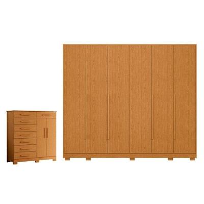 Kit Guarda Roupa Casal Mercure 6 Portas e Cômoda Verona 8 Gavetas MDP Cinamomo
