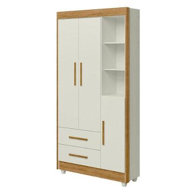 Guarda Roupa Infantil Flocos 3 Portas 2 Gavetas MDF Off-Amadeirado Tigus Móveis