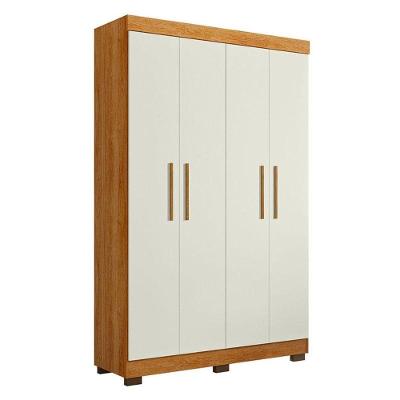 Guarda Roupa Solteiro Flórida 4 Portas 3 Gavetas MDF Amadeirado-Off White Tigus