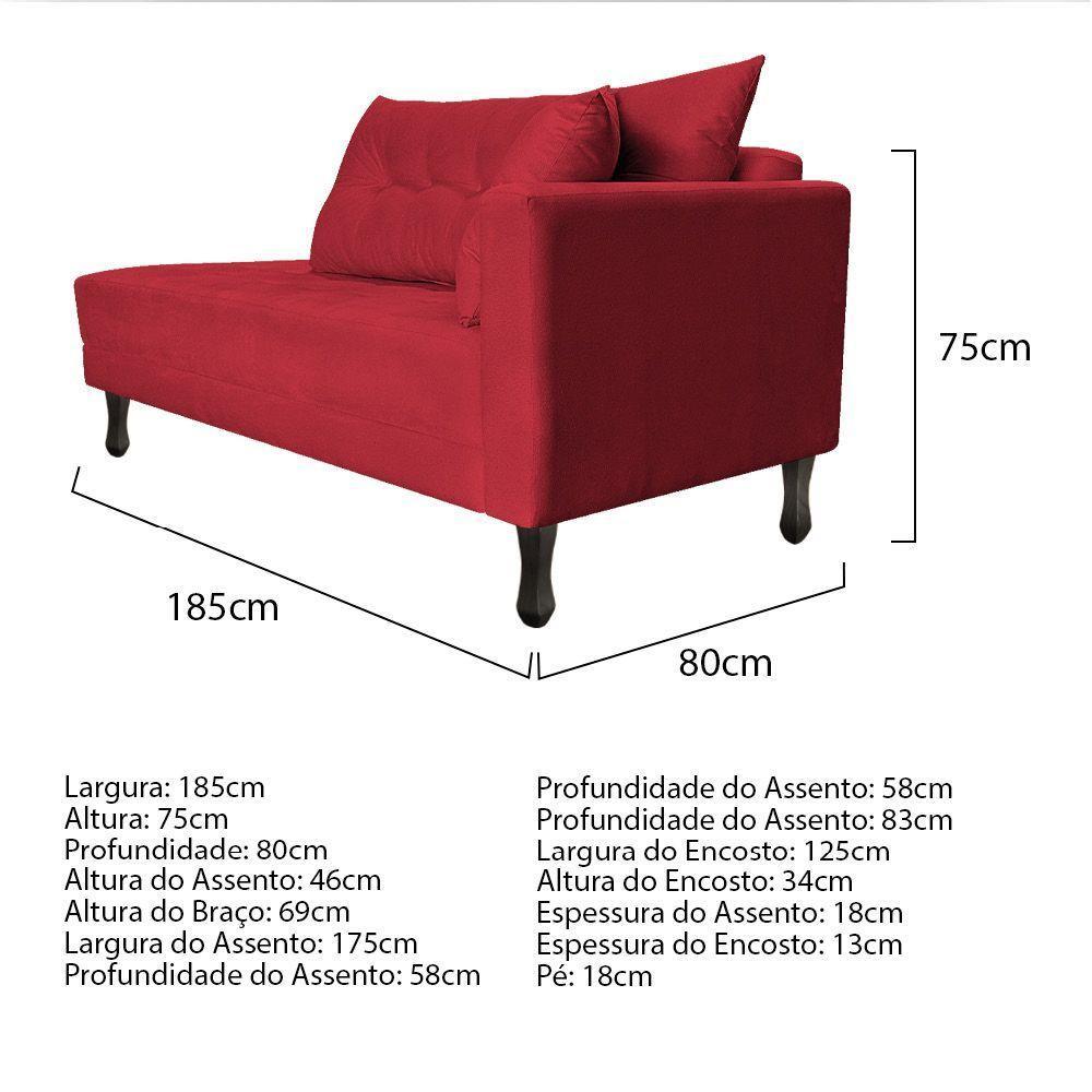 Kit Diva Recamier Azura 185Cm Lado Esquerdo E 02 Poltronas Classic Suede - Amarena Móveis Vermelho - 4