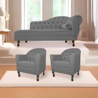 Kit Diva Recamier Diana 185Cm Lado Esquerdo E 02 Poltronas Julia Suede - Amarena Móveis Cinza - 1