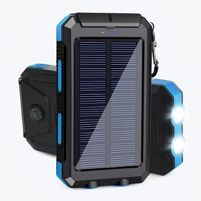 Power Bank Solar USB 10000MAH com Lanterna LED e Mosquetão Preto