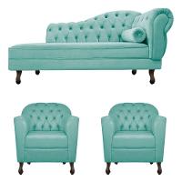 Kit Diva Recamier Diana 185Cm Lado Esquerdo E 02 Poltronas Julia Suede - Amarena Móveis Azul Tiffany - 6