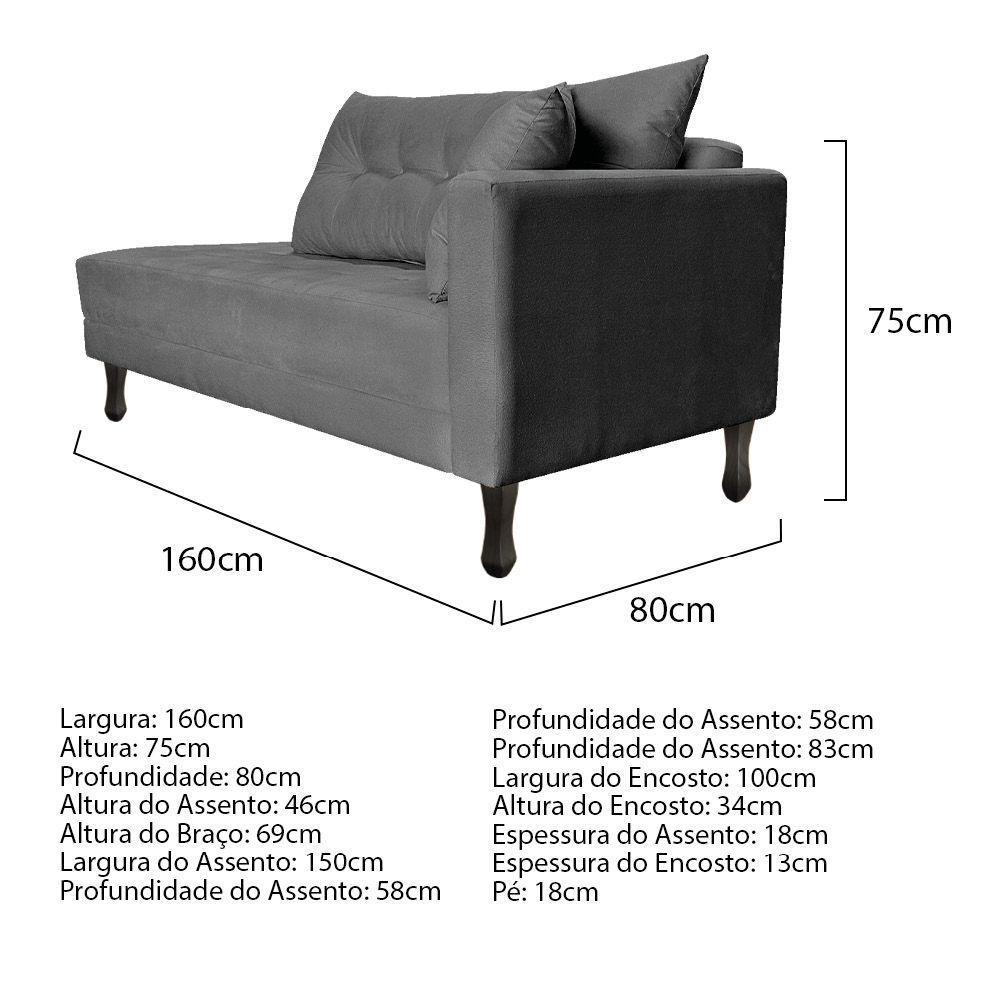 Kit Diva Recamier Azura 160Cm Lado Esquerdo E 02 Poltronas Classic Suede - Amarena Móveis Cinza - 4