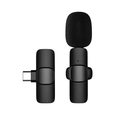 Microfone de Lapela sem Fio Tipo C para Android com Receptor Preto